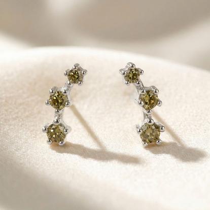 Green Peridot August Birthstone Climber Silver Stud Earrings