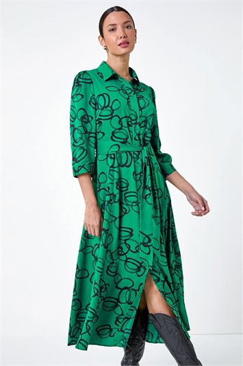 Abstract Circle Print Stretch Midi Shirt Dress 14599934