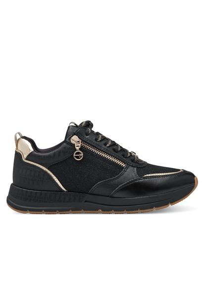 Black Tamaris Womens Black Gold Zip Sneakers