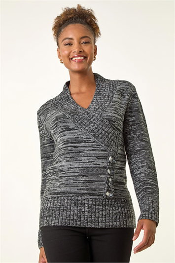 Grey Longline Buttoned Knit Jumper