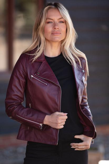 Black 'Giulia' Ladies Veg Tanned Leather Biker Jacket