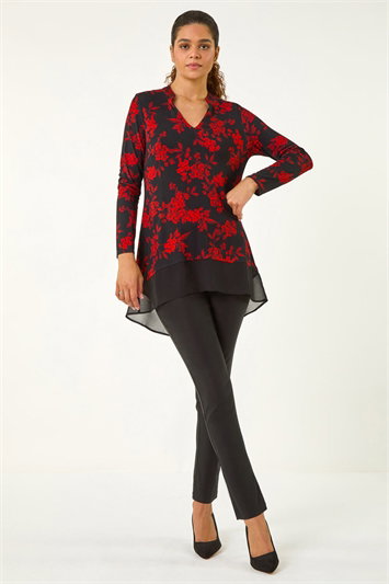 Floral Chiffon Hem Blouse 19343978