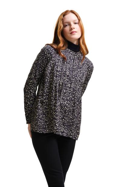 Black Orla Allover Print Lightweight Blouse