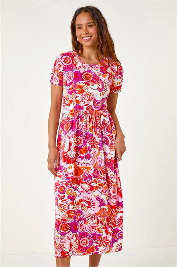 Petite Paisley Print Midi Stretch Dress 14623772