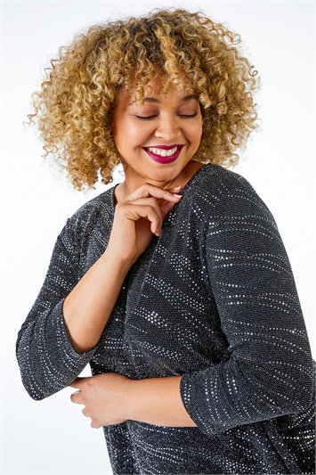 Metallic Curve Shimmer Oversized Top