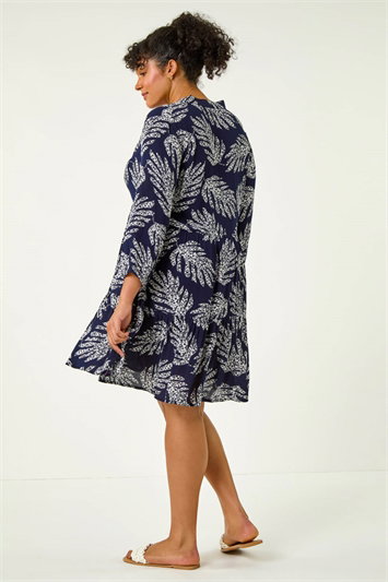 Curve Leaf Print Wrap Smock Dress 14518560
