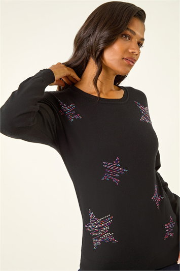 Black Embellished Star Knit Jumper