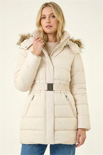 Faux Fur Padded Belt Coat 12040824