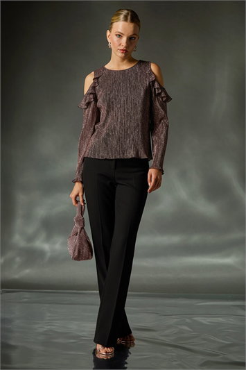 Pink Shimmer Cold Shoulder Plisse Top