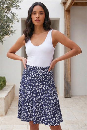 Blue Ditsy Floral Skater Skirt