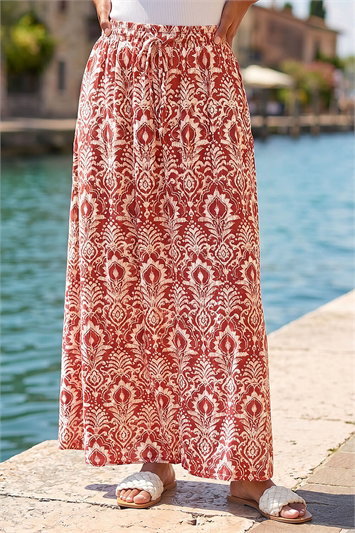 Red Block Print Stretch Skirt