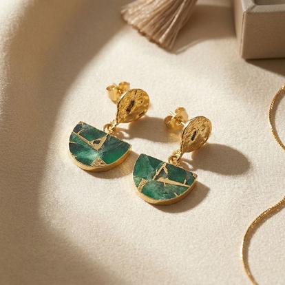 Metallic Statement Emerald May Birthstone Hammered Earrings