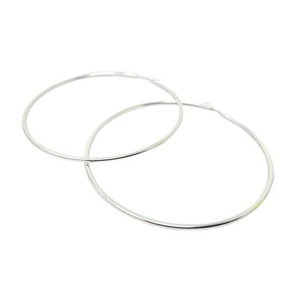 Metallic Elegant And Timeless 70Mm Sterling Silver Hoop Earrings