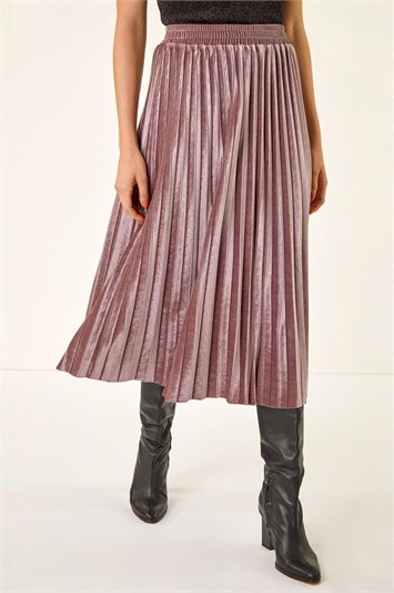 Red Velvet Pleated Midi Skirt