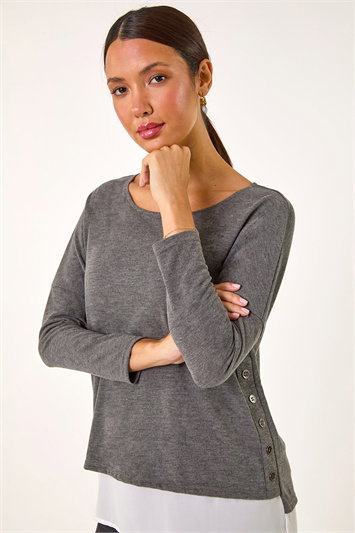 Grey 2 In 1 Contrast Hem Detail Stretch Top