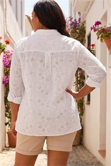 White Curve Broderie Collared Shirt