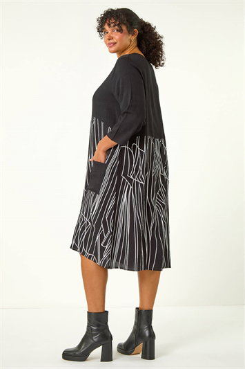 Curve Abstract Print Pocket Smock Dress 14611108