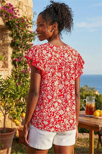 Floral Print Frill Sleeve Tie Top 20219178
