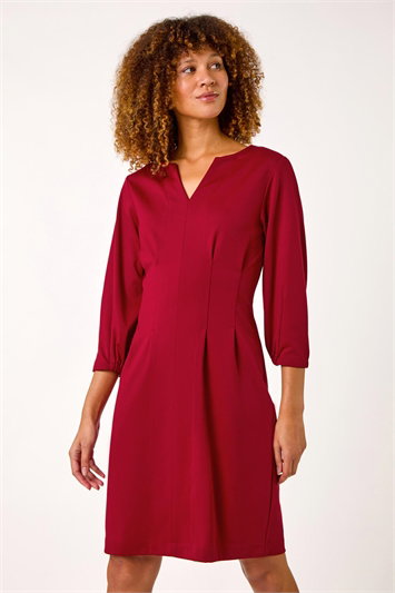 Ponte Stretch Notch Neck Midi Dress 14622195