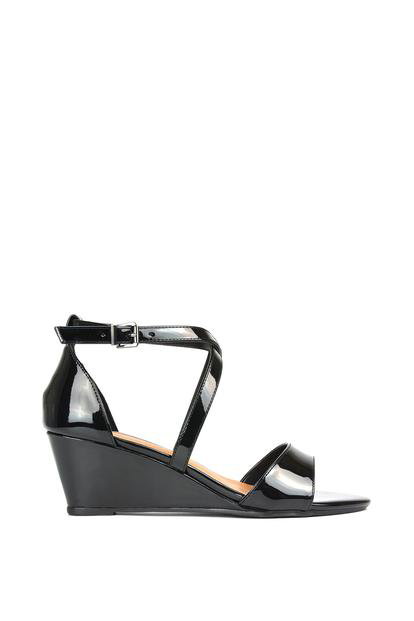 Black 'Kylie' Strappy Sandal Wedge Heels With Ankle Strap