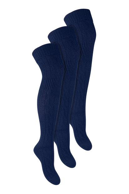 Black 3 Pairs Over The Knee Wool Socks