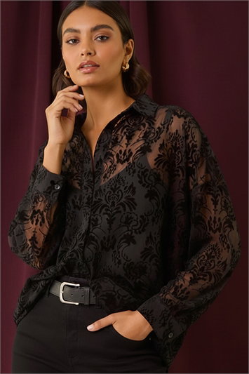 Textured Floral V-Neck Top 19449308