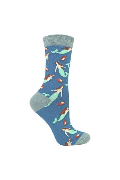 Blue Ladies Mermaids Novelty Patterned Bamboo Socks