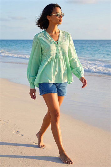 Dusk Cotton Lace Pintuck Top 20249256