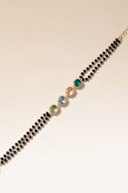 Black Minimalistic Black Beaded Multicolour Stone Slim Mangalsutra Bracelet