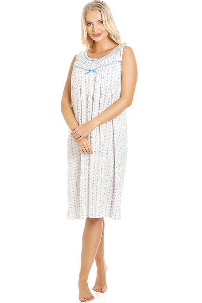 Blue Floral Pinstriped Sleeveless Nightdress