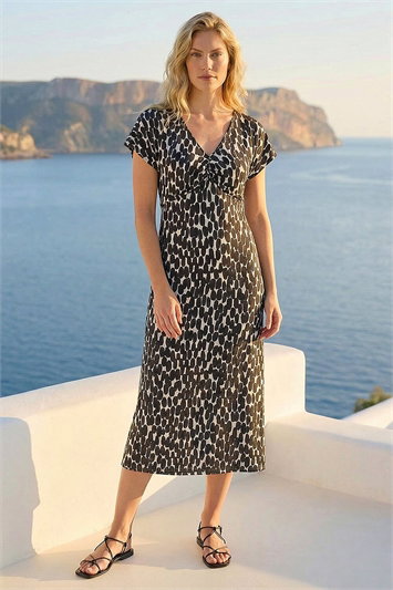 Black Abstract Spot Print Back Detail Dress