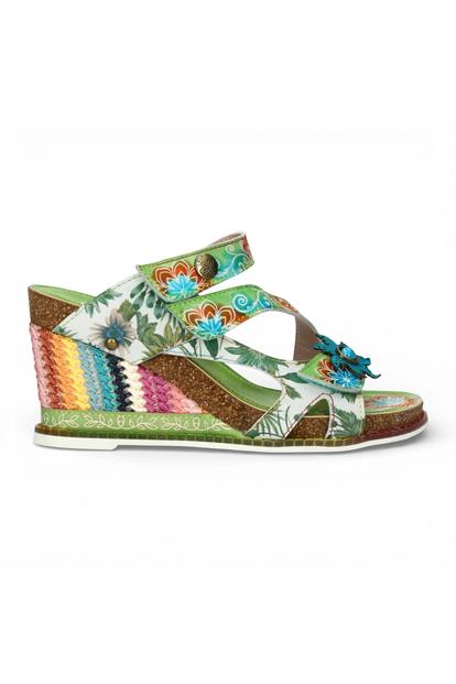 Green Womens Leather Wedge Sandals - Balade 32