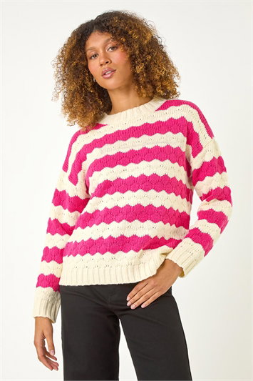 Pink Wave Colour Block Knit Jumper