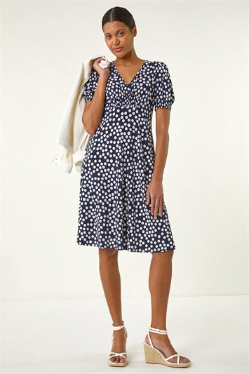 Blue Polka Dot Gathered Dress
