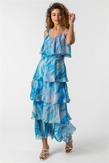 Abstract Print ChiffonTiered Maxi Dress 14092902