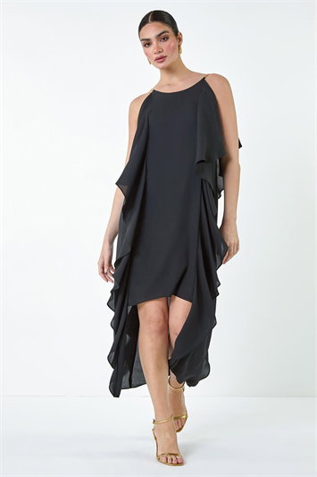 Dipped Hem Ruffle Detail Midi Dress 14407008