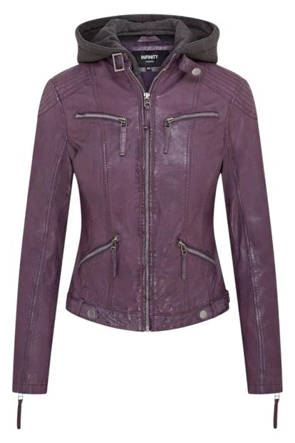 Purple Womens Hooded Biker Jacket - Brazz