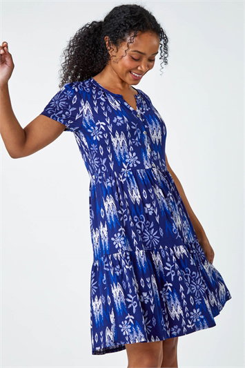 Petite Aztec Print Tiered Shirt Dress 14474860
