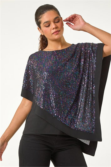 Sequin Overlay Stretch Tunic Top 19315476