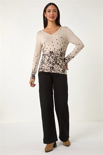Sparkly Floral V-Neck Knit Jumper 16164907
