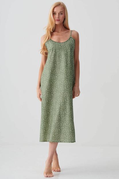 Green "Shrub Sage" Flower Crisp Cotton Strappy Nightdress