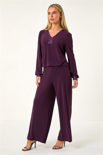Petite Elastic Waist Wide Leg Stretch Trouser 18052974