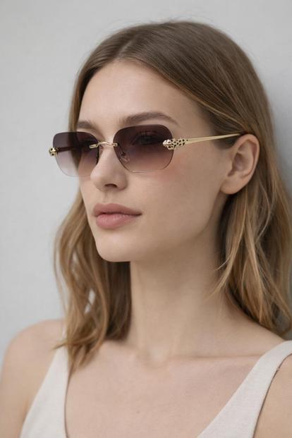 Brown Jaguar Detail Rimless Sunglasses In Brown