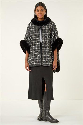 Faux Fur Jacquard Knit Poncho 16317608