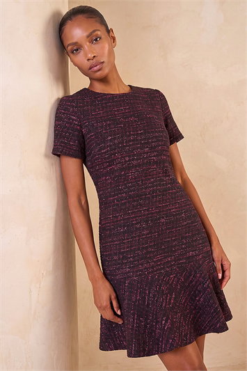 Red Textured Frill Hem Short Dress