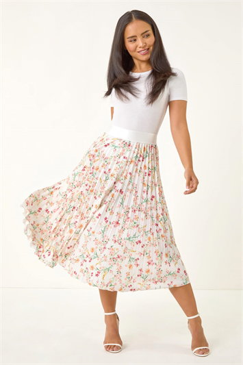 Petite Floral Pleated Midi Skirt 17071572