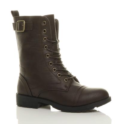 Black Lace Up Buckles Military Biker Ankle Boots