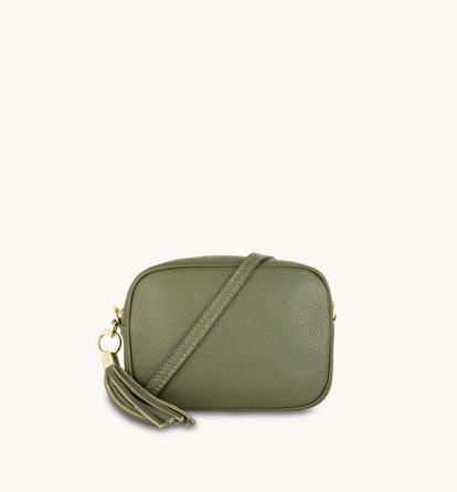 Green The Tassel Olive Leather Crossbody Bag