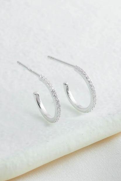 Metallic Sterling Silver C Hoop Earrings