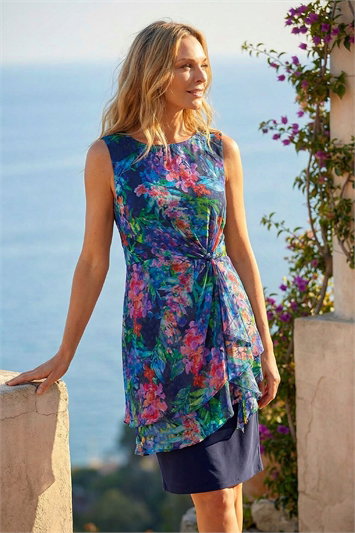 Petite Tropical Asymmetric Frill Dress 14591060